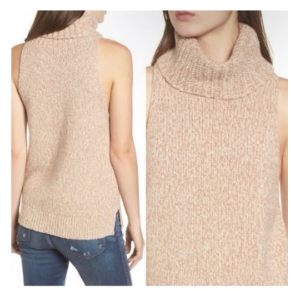 Madewell Sz XS Tan Cowl Neck Sweater Vest Cutaway Merino Wool bled fits like M - Picture 7 of 7